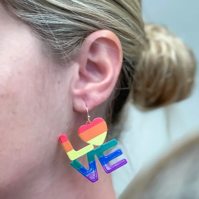 Earrings Prep Obsessed VP Rainbow LOVE Heart Dangle Earrings