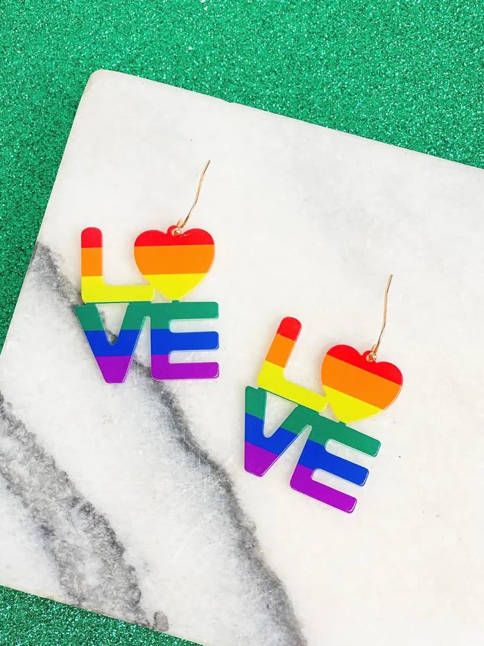 Earrings Prep Obsessed VP Rainbow LOVE Heart Dangle Earrings Earrings Prep Obsessed VP Rainbow LOVE Heart Dangle Earrings