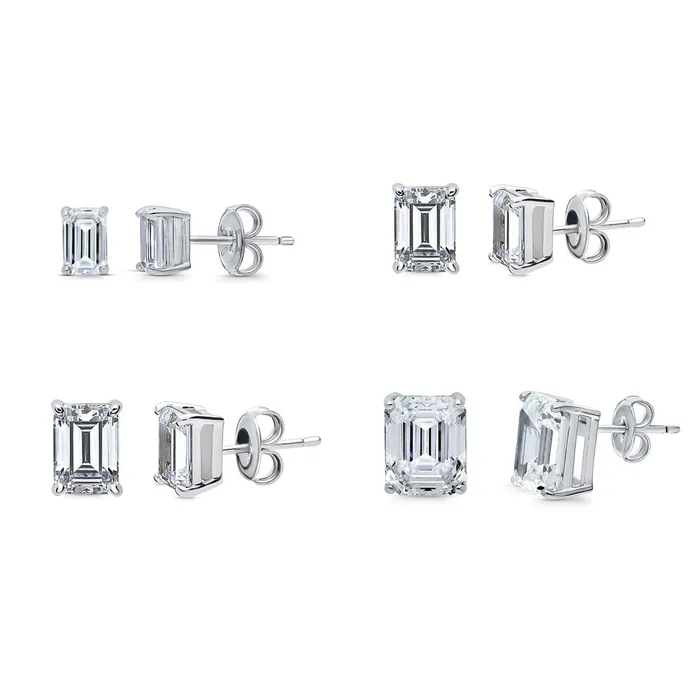 Earrings Solitaire Emerald Cut CZ Stud Earrings in Sterling Silver BERRICLE