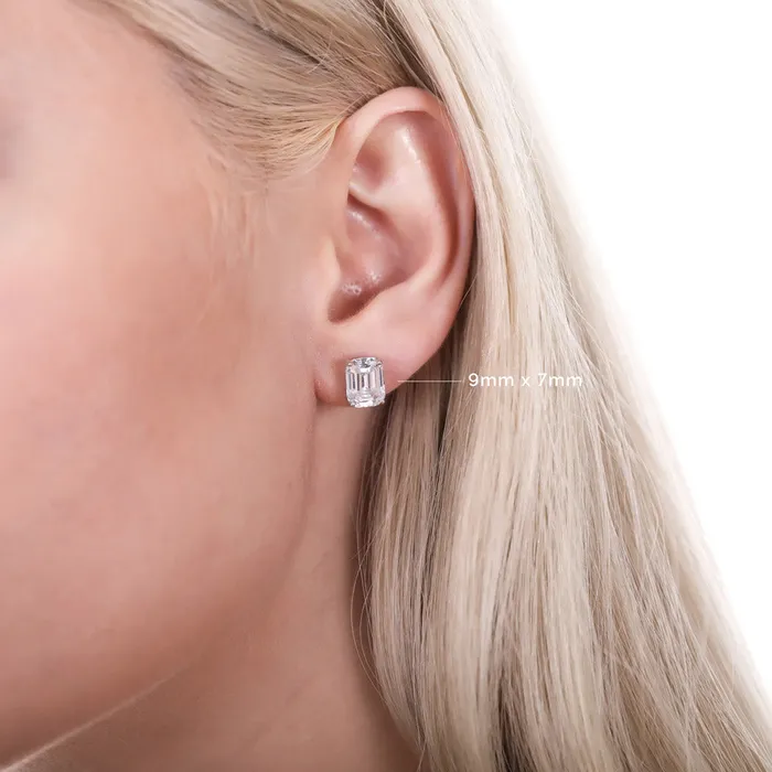 Earrings Solitaire Emerald Cut CZ Stud Earrings in Sterling Silver BERRICLE