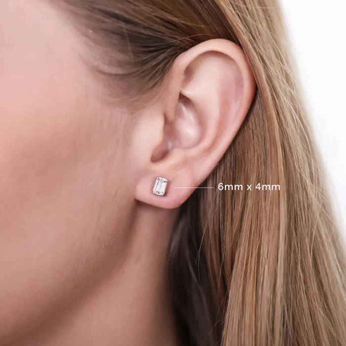 Earrings Solitaire Emerald Cut CZ Stud Earrings in Sterling Silver BERRICLE