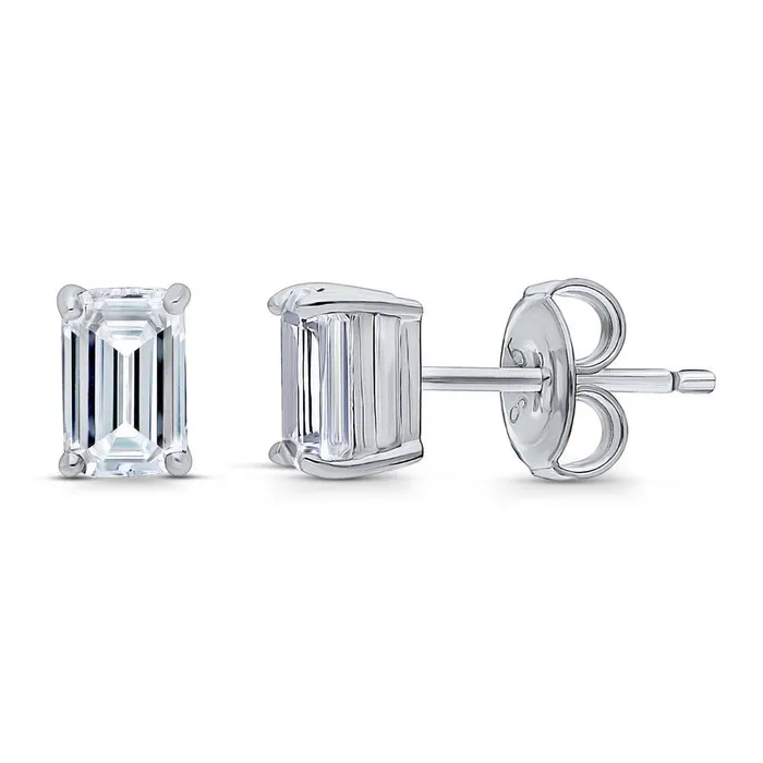 Earrings Solitaire Emerald Cut CZ Stud Earrings in Sterling Silver BERRICLE
