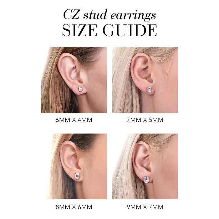 Earrings Solitaire Emerald Cut CZ Stud Earrings in Sterling Silver BERRICLE