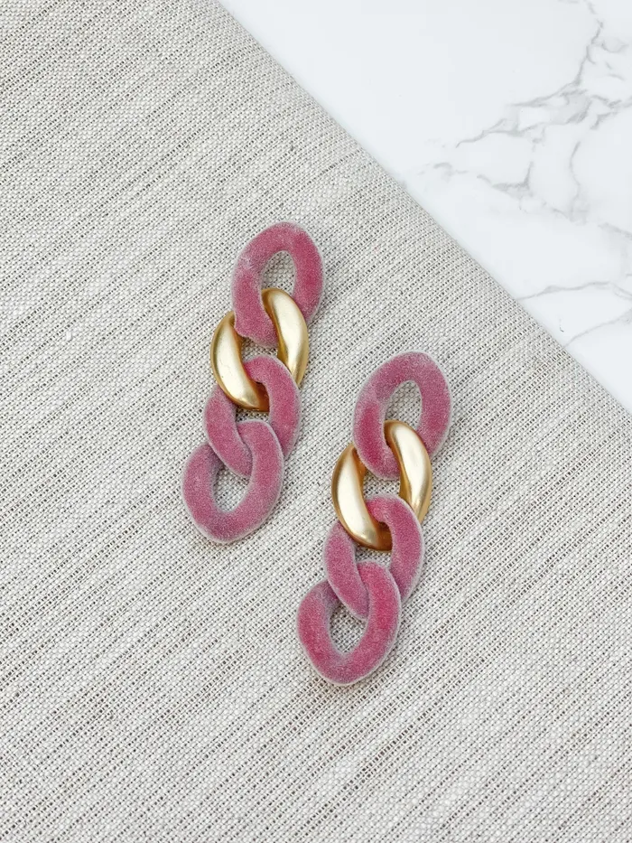 Earrings Velvet Chain Link Dangle Earrings Pink Prep Obsessed RNK