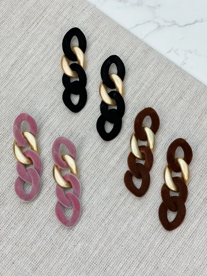 Earrings Velvet Chain Link Dangle Earrings Pink Prep Obsessed RNK