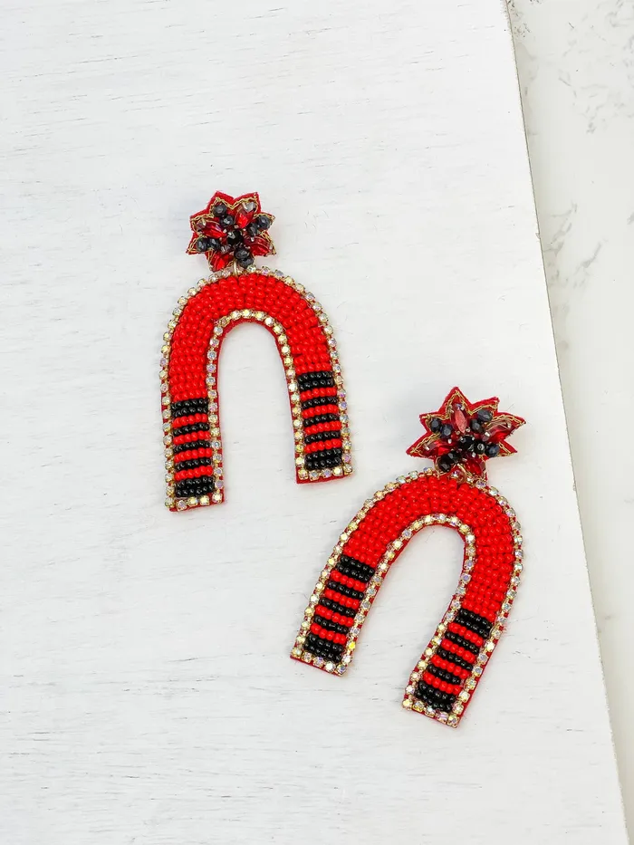 Game Day Beaded Arch Dangle Earrings Red Black Prep Obsessed TL Earrings
