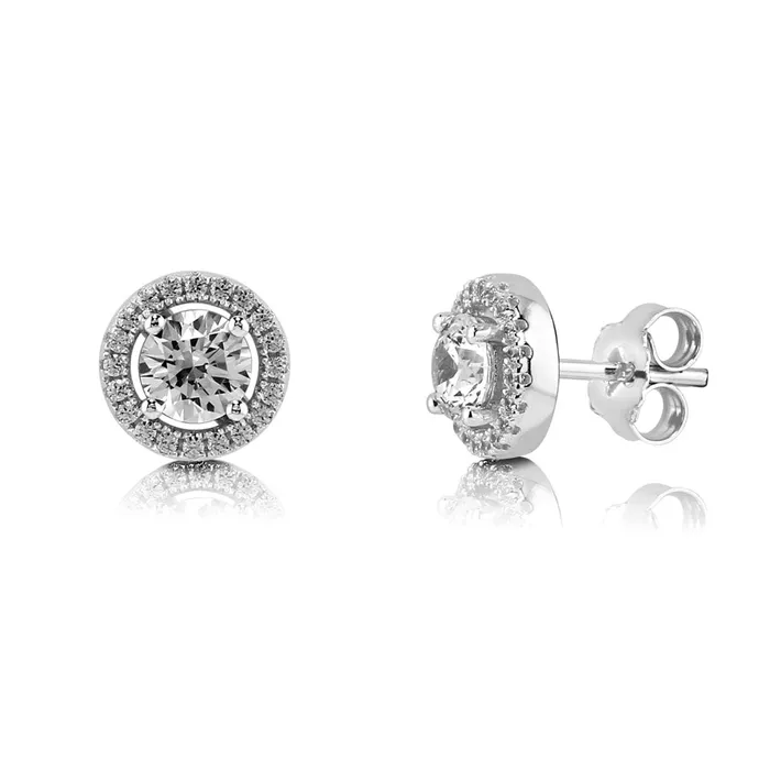 Halo CZ Stud Earrings in Sterling Silver BERRICLE Earrings