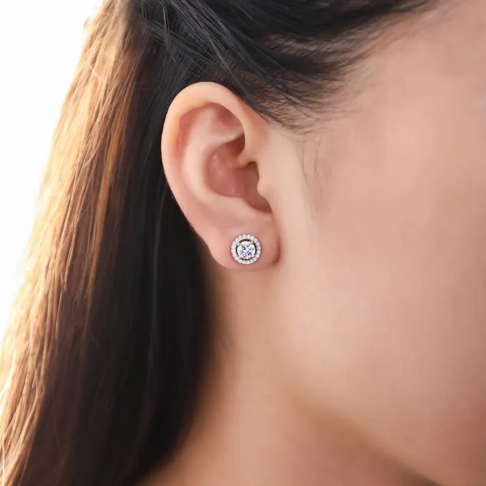 Halo CZ Stud Earrings in Sterling Silver BERRICLE Earrings