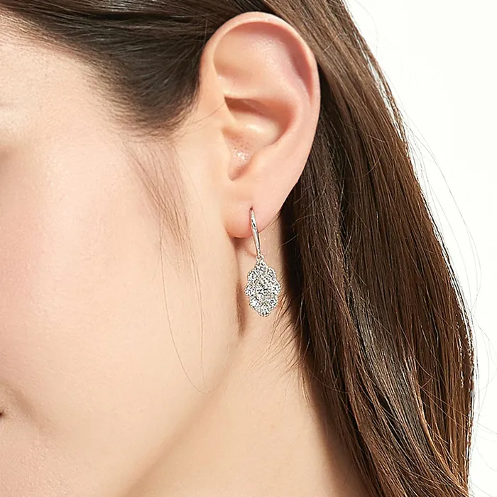Halo Navette Marquise CZ Fish Hook Earrings in Sterling Silver BERRICLE Earrings