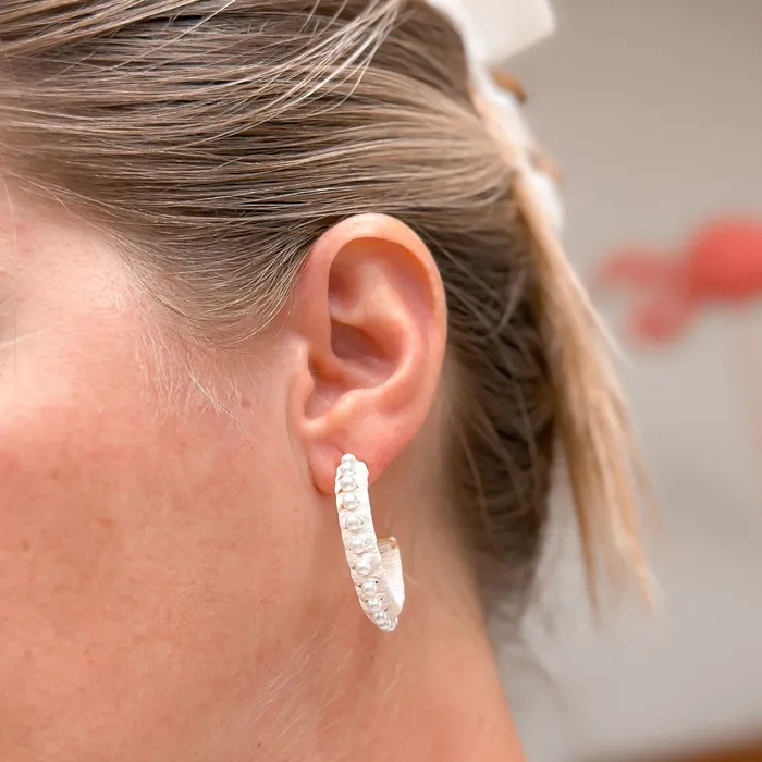 Prep Obsessed CT Earrings Classic Pearl Lined Hoop Earrings Ivory