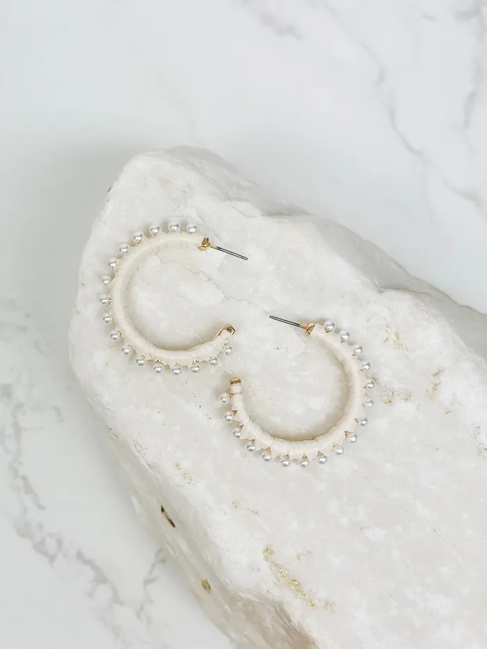 Prep Obsessed CT Earrings Classic Pearl Lined Hoop Earrings Ivory