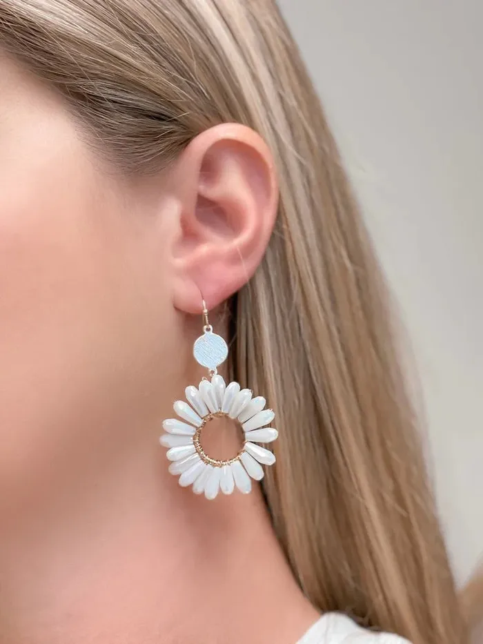 Prep Obsessed CT Earrings Open Circle Beaded Dangle Earrings White