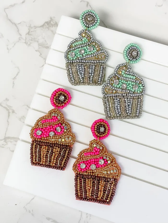 Prep Obsessed MOA Earrings Glitzy Cupcake Beaded Dangle Earrings Hot Pink Prep Obsessed MOA Earrings Glitzy Cupcake Beaded Dangle Earrings Hot Pink