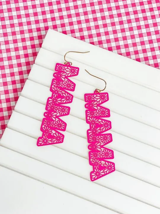 Prep Obsessed RNK Earrings Mama Hot Pink Filigree Cutout Dangle Earrings Prep Obsessed RNK Earrings Mama Hot Pink Filigree Cutout Dangle Earrings