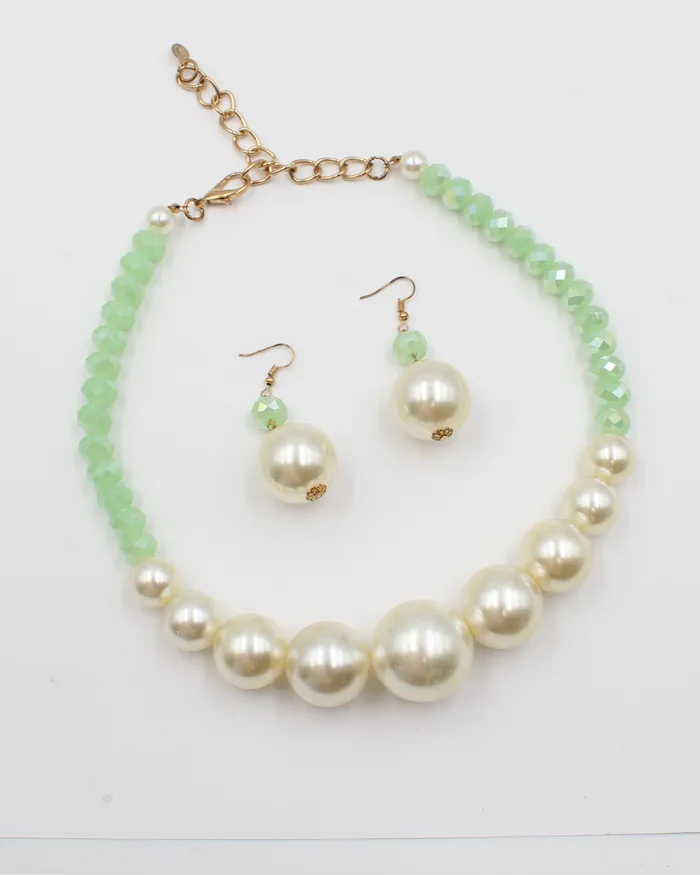 SEPT2024 Earrings Pearl Necklace Earring Set with Green