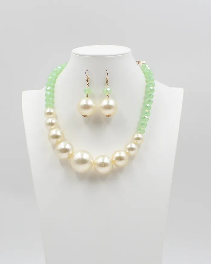 SEPT2024 Earrings Pearl Necklace Earring Set with Green SEPT2024 Earrings Pearl Necklace Earring Set with Green