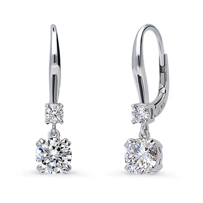 Solitaire CZ Leverback Earrings in Sterling Silver BERRICLE Earrings