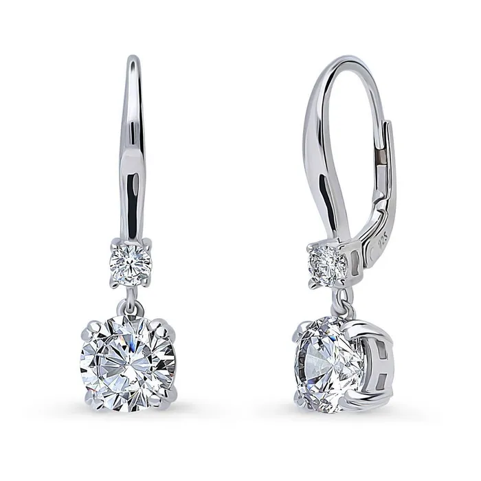 Solitaire CZ Leverback Earrings in Sterling Silver BERRICLE Earrings