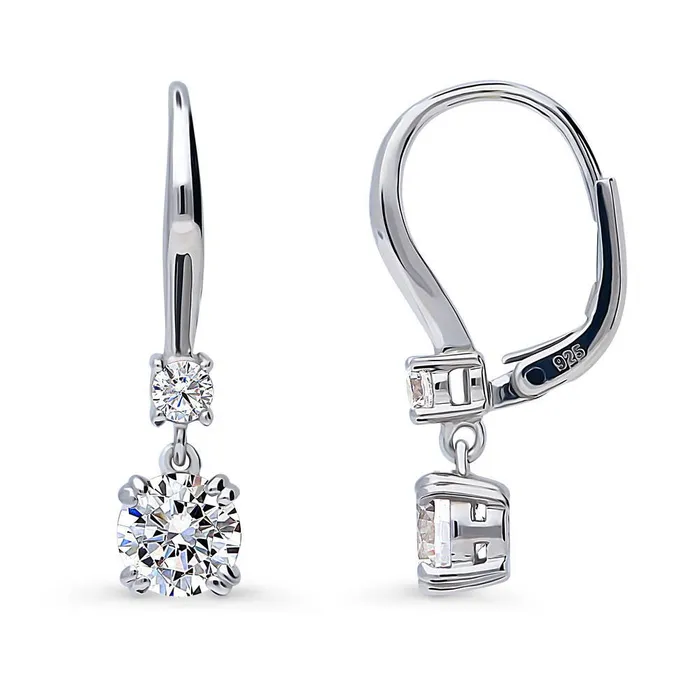 Solitaire CZ Leverback Earrings in Sterling Silver BERRICLE Earrings