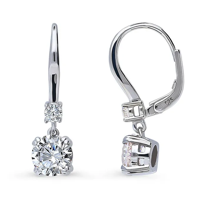 Solitaire CZ Leverback Earrings in Sterling Silver BERRICLE Earrings
