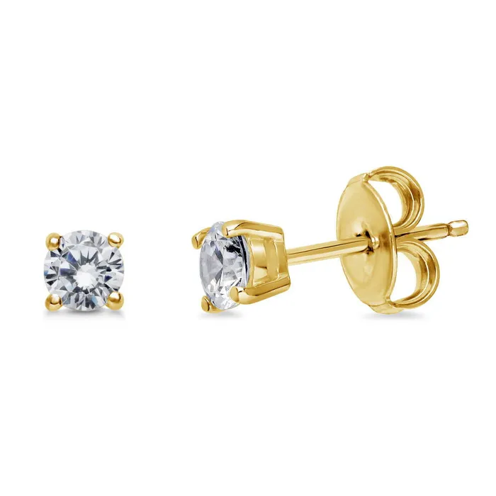 Solitaire CZ Stud Earrings in Gold Flashed Sterling Silver BERRICLE Earrings Solitaire CZ Stud Earrings in Gold Flashed Sterling Silver BERRICLE Earrings