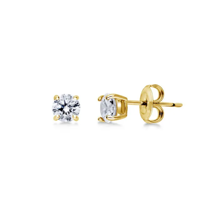 Solitaire CZ Stud Earrings in Gold Flashed Sterling Silver BERRICLE Earrings