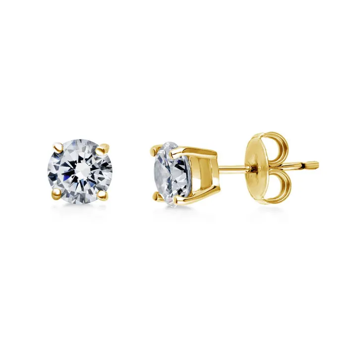 Solitaire CZ Stud Earrings in Gold Flashed Sterling Silver BERRICLE Earrings