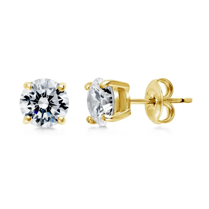 Solitaire CZ Stud Earrings in Gold Flashed Sterling Silver BERRICLE Earrings