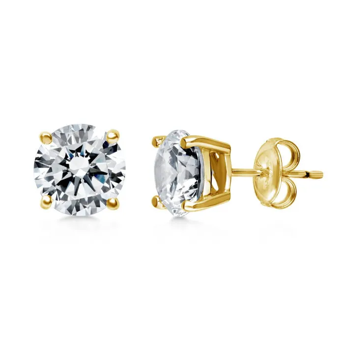 Solitaire CZ Stud Earrings in Gold Flashed Sterling Silver BERRICLE Earrings