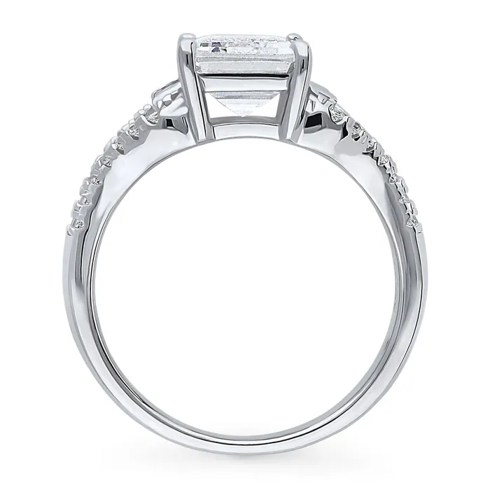 Solitaire Emerald Cut CZ Split Shank Ring in Sterling Silver BERRICLE Rings