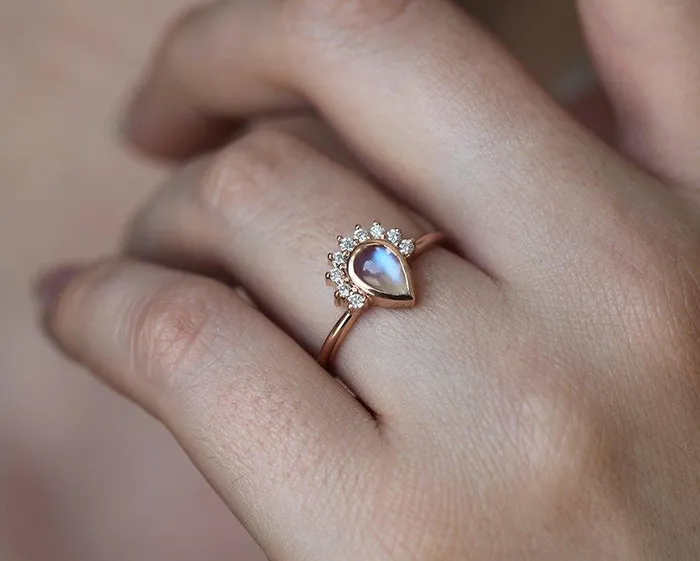 Ulysses Pear Moonstone Diamond Ring Set Capucinne Rings