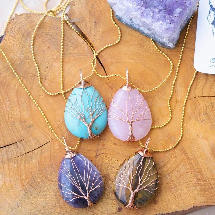 WickedAF Tree Of Life Wire Wrapped Crystal Necklace Necklaces