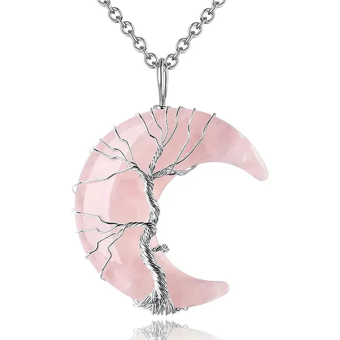 wickedafstore Necklaces Crescent Moon Quartz Crystal Necklace