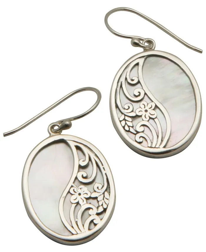 Buddha Groove Abstract Mother of Pearl Filigree Yin Yang Earrings Earrings