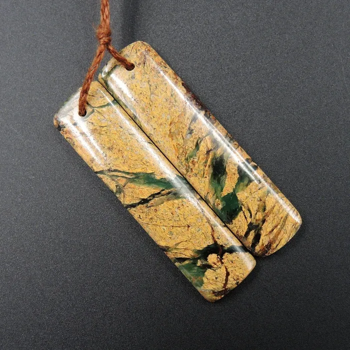 Drilled Natural Green Canyon Jasper Earring Pair Rectangle Cabochon Cab Pair Drilled Matched Earrings Bead Pair E1692 Intrinsic Trading Earrings