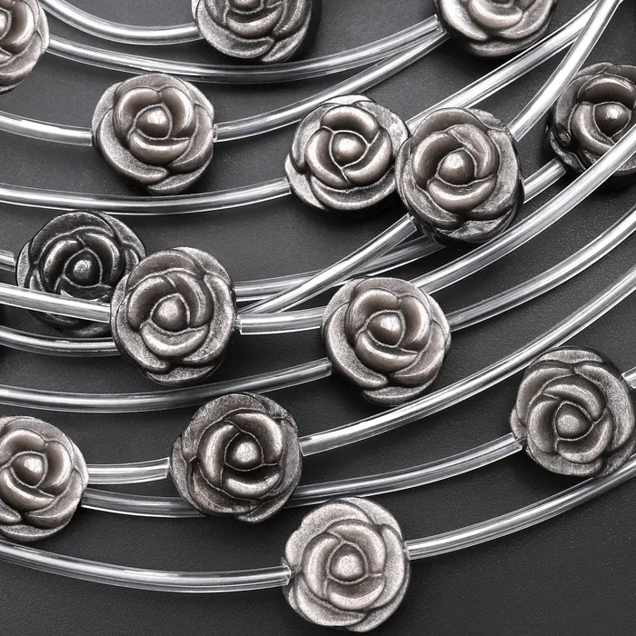 Earrings AAA Hand Carved Natural Silver Obsidian Rose Flower Gemstone Beads 14mm Intrinsic Trading