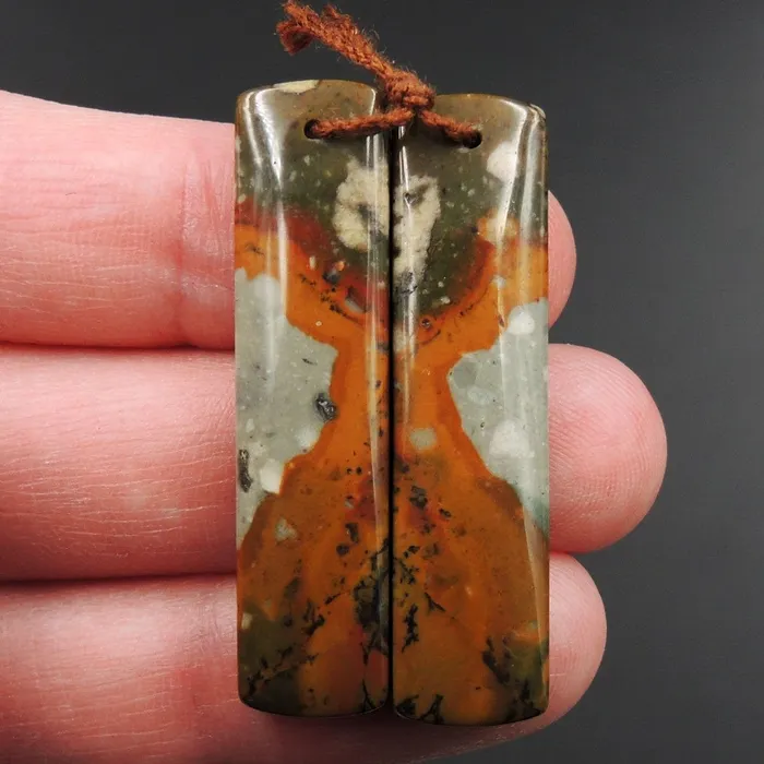 Earrings Intrinsic Trading Drilled Natural Owyhee Picture Jasper Earring Pair Gemstone Drilled Cabochon Cab Pair Rectangle Matched Earring Bead Pair From Oregon E3374