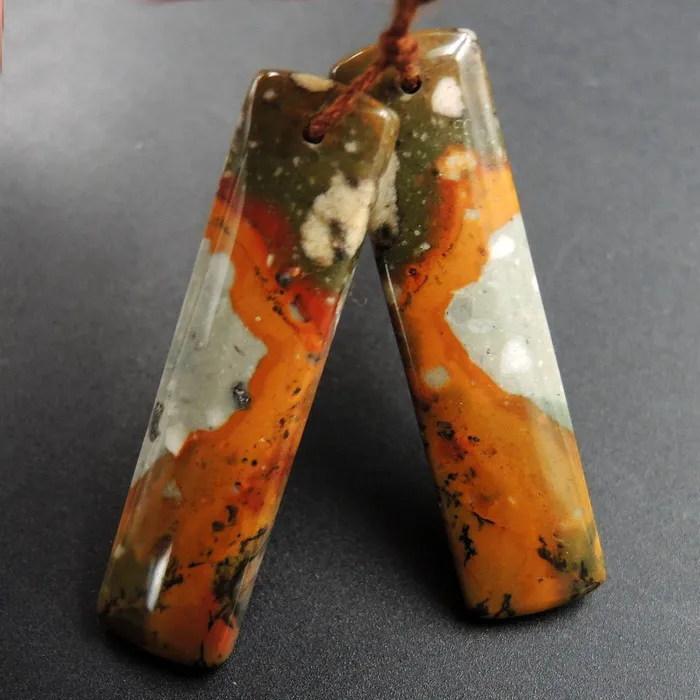Earrings Intrinsic Trading Drilled Natural Owyhee Picture Jasper Earring Pair Gemstone Drilled Cabochon Cab Pair Rectangle Matched Earring Bead Pair From Oregon E3374