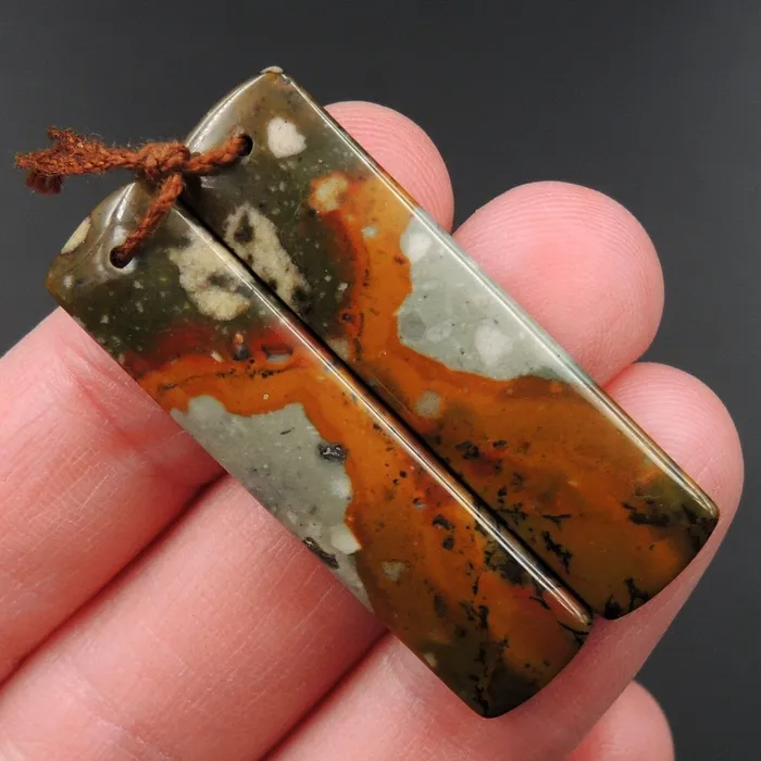 Earrings Intrinsic Trading Drilled Natural Owyhee Picture Jasper Earring Pair Gemstone Drilled Cabochon Cab Pair Rectangle Matched Earring Bead Pair From Oregon E3374