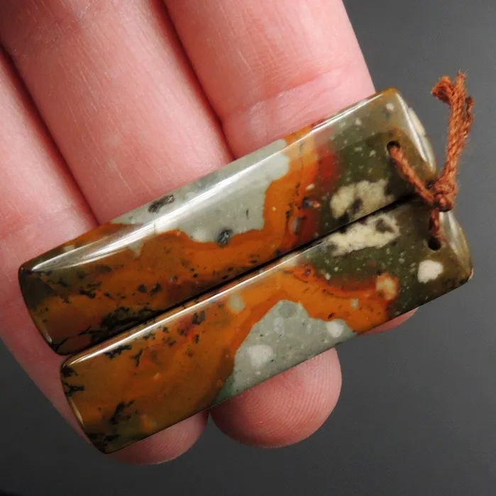 Earrings Intrinsic Trading Drilled Natural Owyhee Picture Jasper Earring Pair Gemstone Drilled Cabochon Cab Pair Rectangle Matched Earring Bead Pair From Oregon E3374