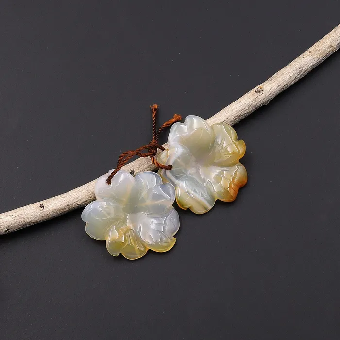 Earrings Intrinsic Trading Hand Carved Natural Brown Yellow Carnelian Flower Earring Pair Drilled Translucent Gemstone Matched Beads