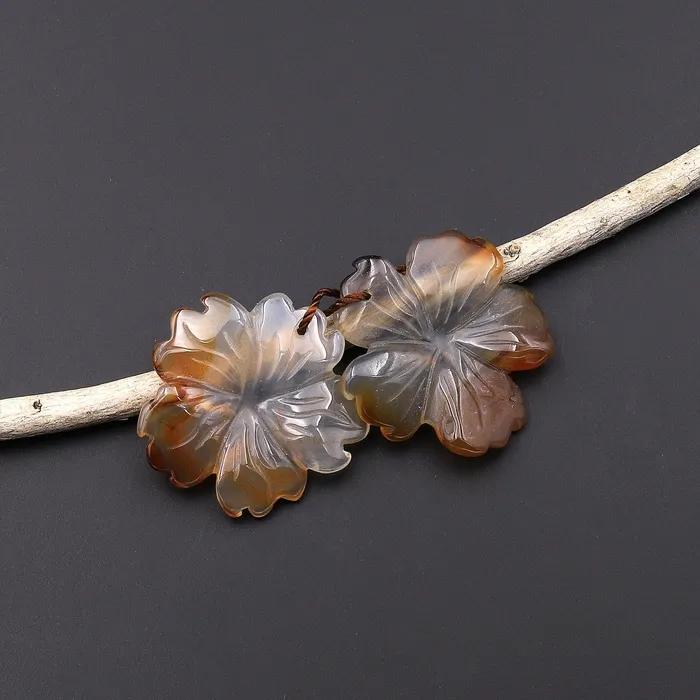 Earrings Intrinsic Trading Hand Carved Natural Brown Yellow Carnelian Flower Earring Pair Drilled Translucent Gemstone Matched Beads