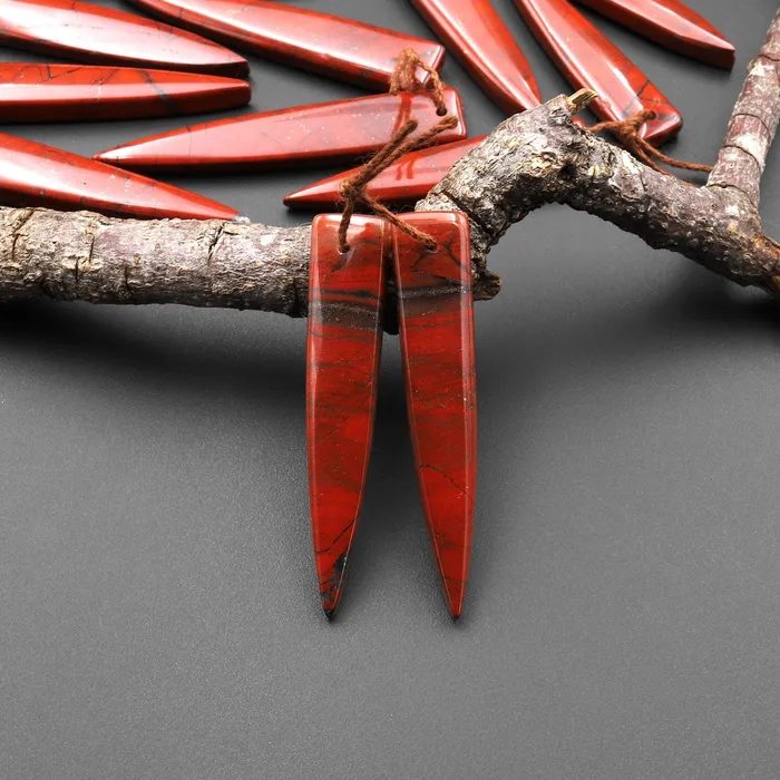 Earrings Intrinsic Trading Natural African Bloodstone Matched Dagger Triangle Spike Earring Beads Drilled Gemstone Pair