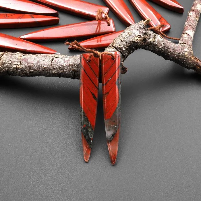 Earrings Intrinsic Trading Natural African Bloodstone Matched Dagger Triangle Spike Earring Beads Drilled Gemstone Pair