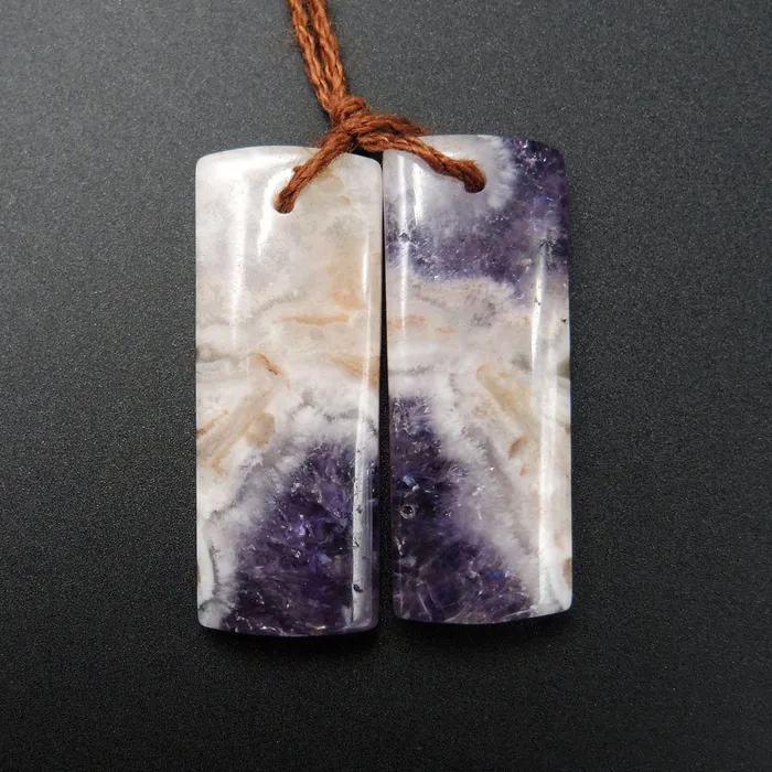 Earrings Intrinsic Trading Natural Chevron Amethyst Earring Pair Rectangle Cabochon Cab Pair Drilled Matched Earrings Bead Pair Stone E1317