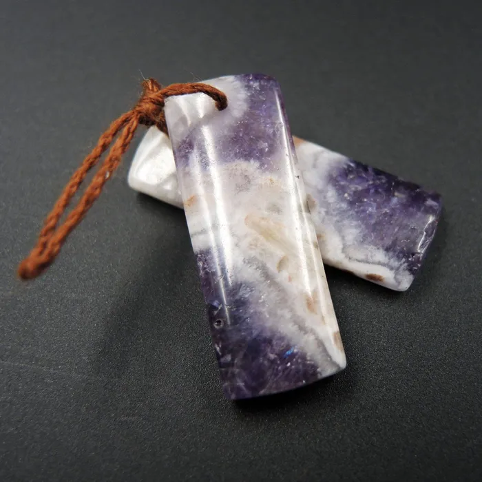 Earrings Intrinsic Trading Natural Chevron Amethyst Earring Pair Rectangle Cabochon Cab Pair Drilled Matched Earrings Bead Pair Stone E1317