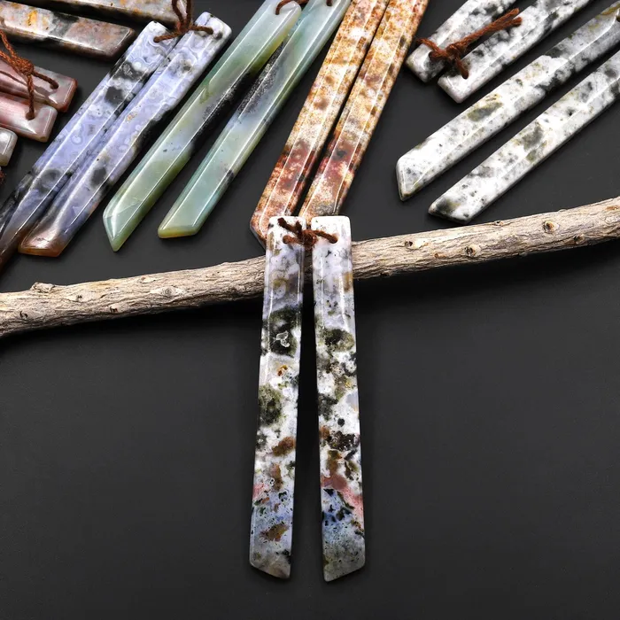 Earrings Intrinsic Trading Natural Ocean Jasper Super Long Linear Spike Earring Pair Matched Gemstone Beads A4 Earrings Intrinsic Trading Natural Ocean Jasper Super Long Linear Spike Earring Pair Matched Gemstone Beads A4