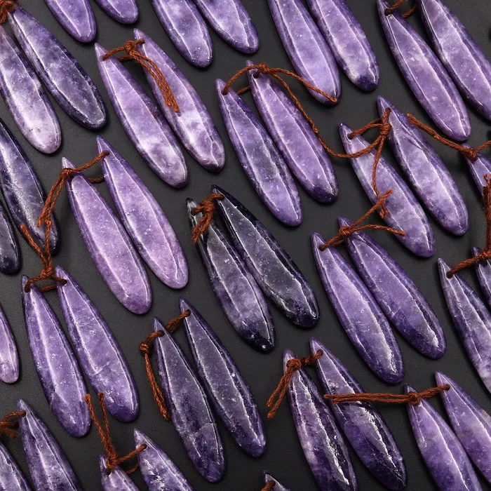 Earrings Intrinsic Trading Natural Purple Lepidolite Teardrop Earring Pair Matched Gemstone Pair