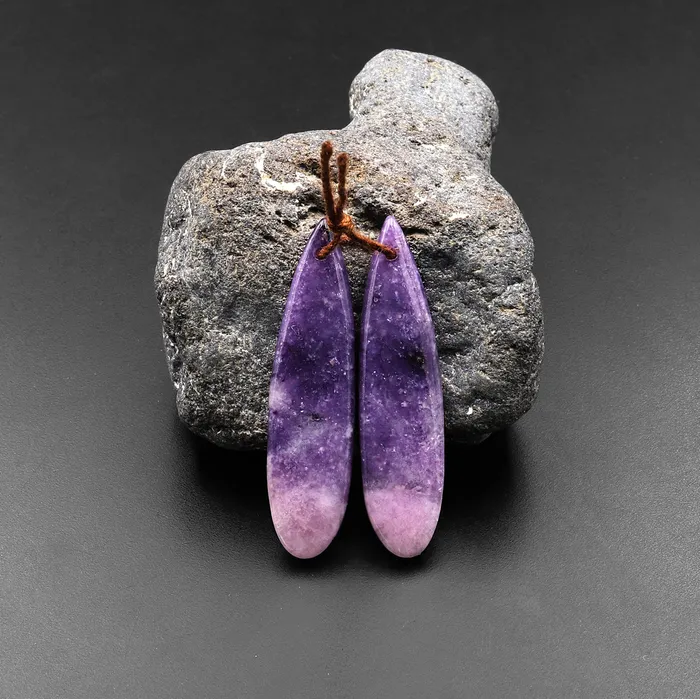 Earrings Intrinsic Trading Natural Purple Lepidolite Teardrop Earring Pair Matched Gemstone Pair