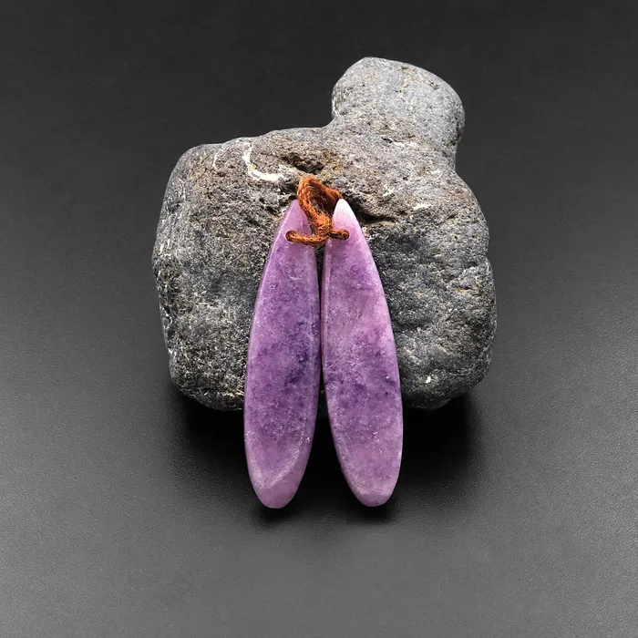 Earrings Intrinsic Trading Natural Purple Lepidolite Teardrop Earring Pair Matched Gemstone Pair